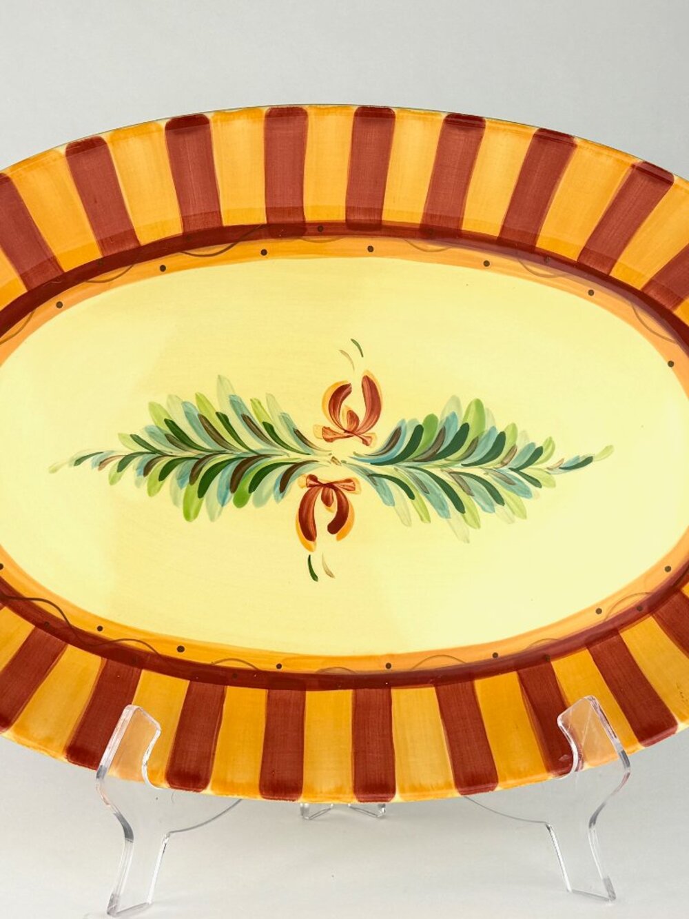 Gail Pittman Siena Oval Serving Platter Yellow Red Striped Ceramic Tuscan 14"